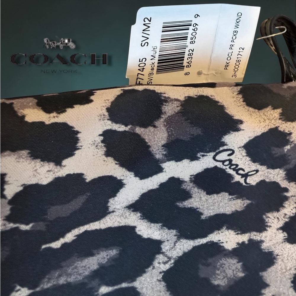 Coach Getaway Leopard Print Nylon Weekender Tote with Pouch NWT! 2 Piece Set! - Picture 7 of 10